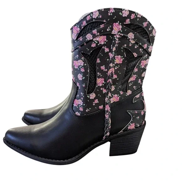 Pierre Dumas Wilder-54 Floral Cowboy Boots Black Women's Size 10M Western Boho - Picture 1 of 13